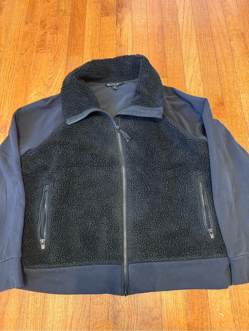 Athleta Black Sherpa Zip-Front Jacket